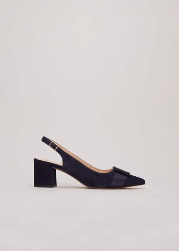 Phase Eight Blue Suede Slingback Heels Navy USA | 3567041-VZ